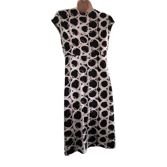Banana Republic Silk Blend Jersey Abstract Fit Flare Dress Black White Sz S EUC - Picture 4 of 13